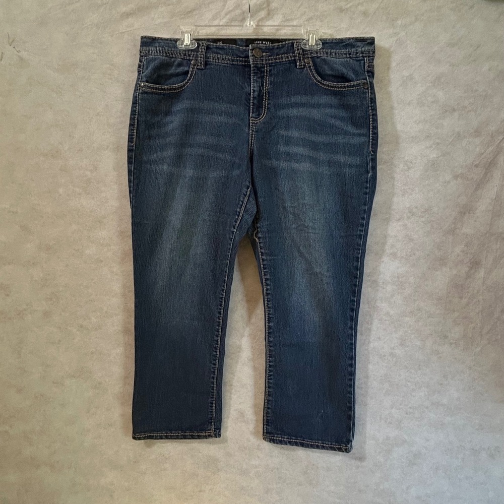 Nine West Jeans Womens 16 Blue Dark Wash Rhinestone Embellished Capri Crop Pants
